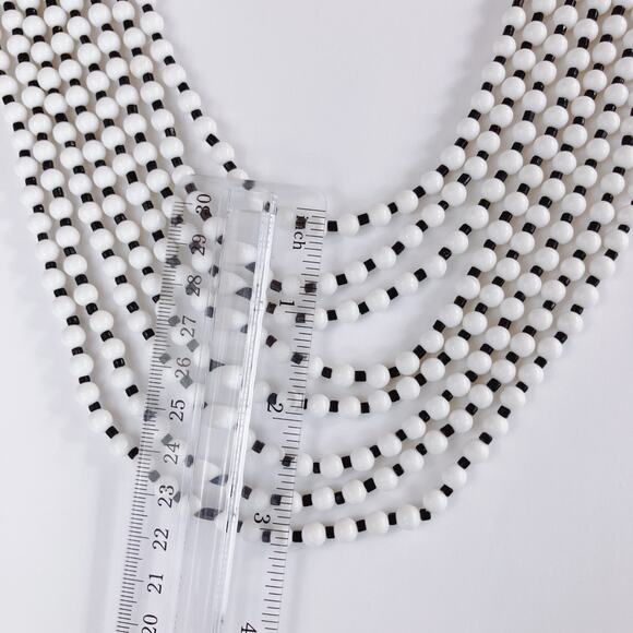VTG Mid Century Black White Bib Necklace Molded Beads Hook Clasp 1950s 60s - Picture 8 of 13